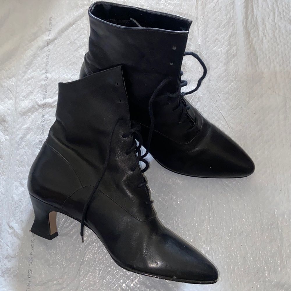 VTG,80s Jacqueline Ferrar 663-5395 7M 1442 Elegant Black Lace-Up Boots for Women